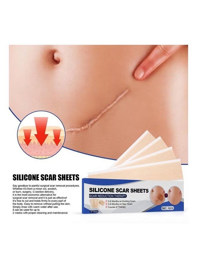 4PCS Professional Silicone Scar Sheets,Soft Silicone Gel Scar Tape Painless Silicone Tape Roll Effective Silicone Scar Removal Strips Sheets for C-Section  Keloid Surgery, Burn, Acne - Image 3