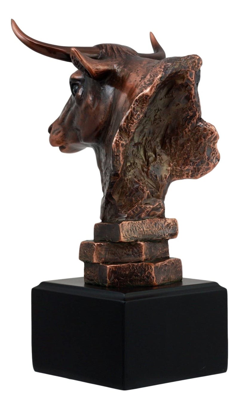 Ebros Gift Ebros Wildlife Bull Bust Statue On Pedestal Base Bronze Electroplated Figurine Great Gift for Stock Investors and Office Decor - Image 4