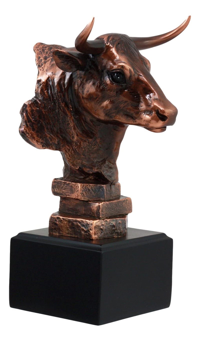 Ebros Gift Ebros Wildlife Bull Bust Statue On Pedestal Base Bronze Electroplated Figurine Great Gift for Stock Investors and Office Decor - Image 5