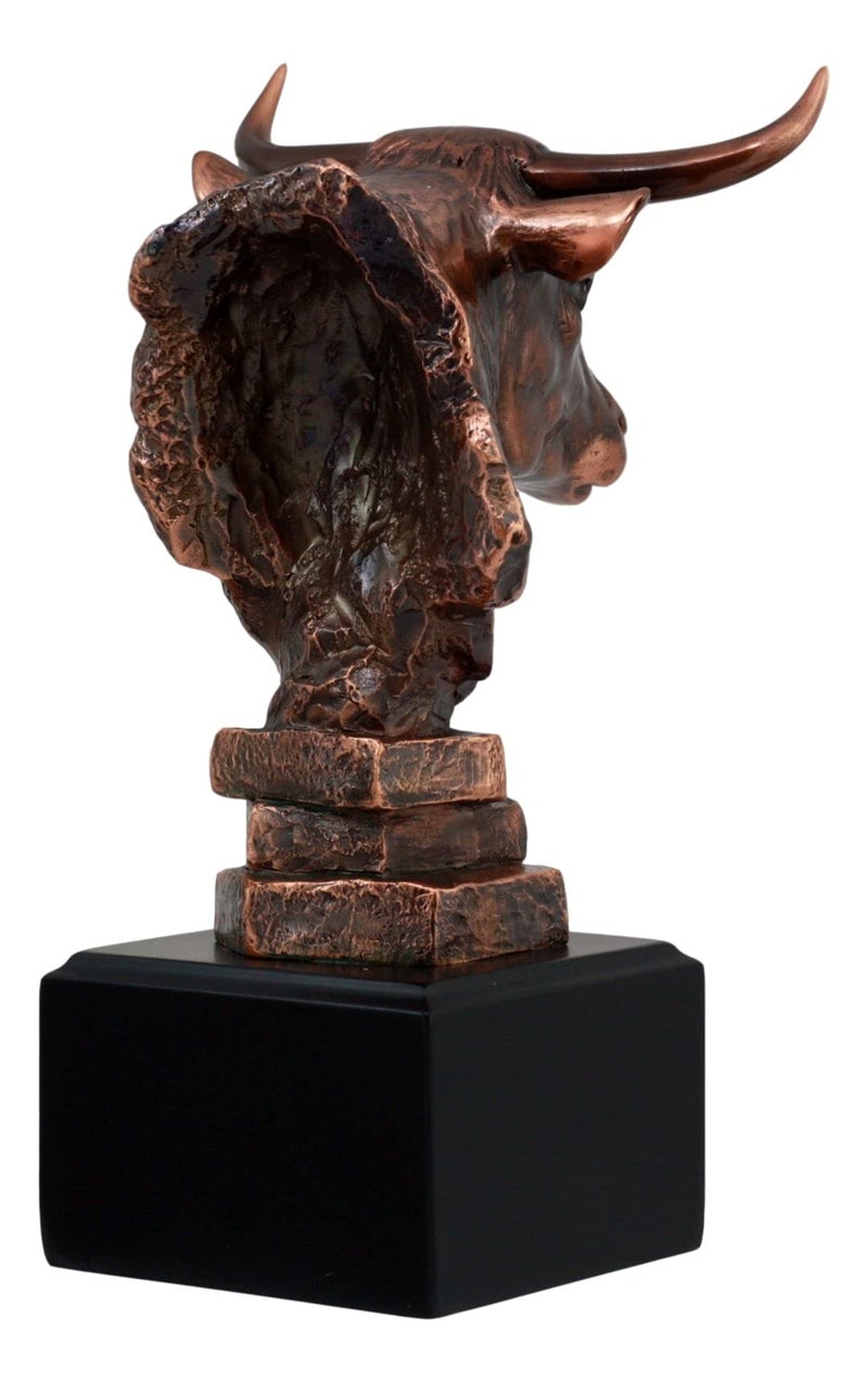 Ebros Gift Ebros Wildlife Bull Bust Statue On Pedestal Base Bronze Electroplated Figurine Great Gift for Stock Investors and Office Decor - Image 3