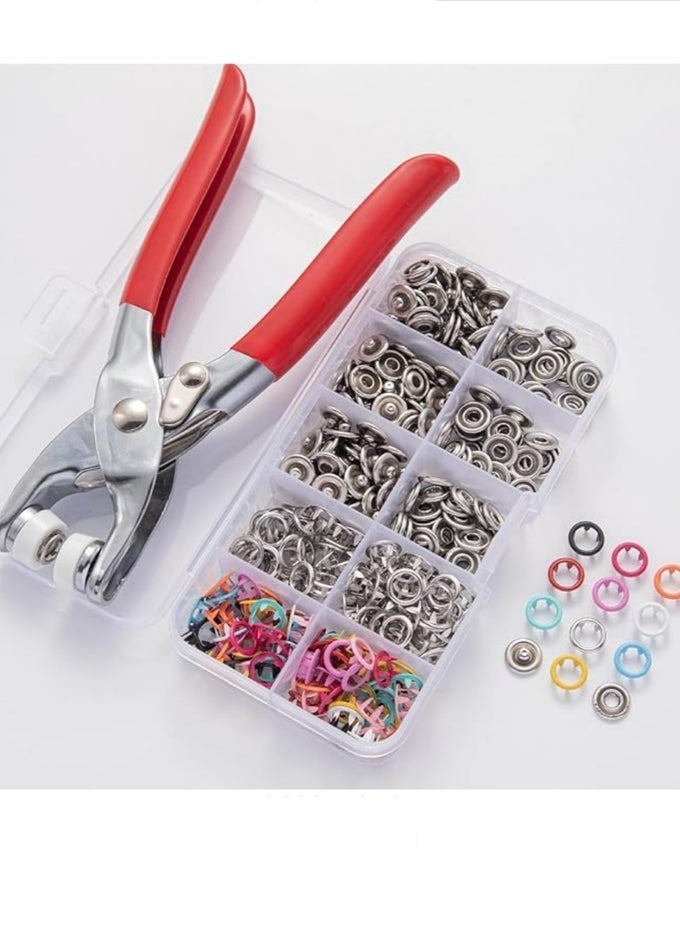 100 SETS SEWING SNAPS FASTENERS KIT 9.5MM METAL PRONG RING BUTTON WITH FASTENER PLIERS TOOL FOR SEWING AND CRAFTING