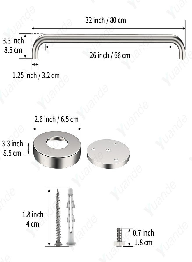 YuanDe 4 Pack 32 Inch Shower Grab Bars, YuanDe Brushed Nickel Stainless Steel Bathroom Wall Grab Bar Handle, Shower Balance Bar, Safety Hand Rail Support, Handicap Elderly Senior Bath Grab Handle(1.25" Tube) - Image 2