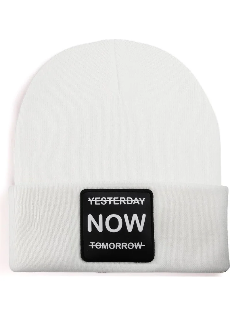 Black Börk Blackbörk V1 Acrylic Yesterday Now Tomorrow - Unisex White Beanie with 1 Code Logo