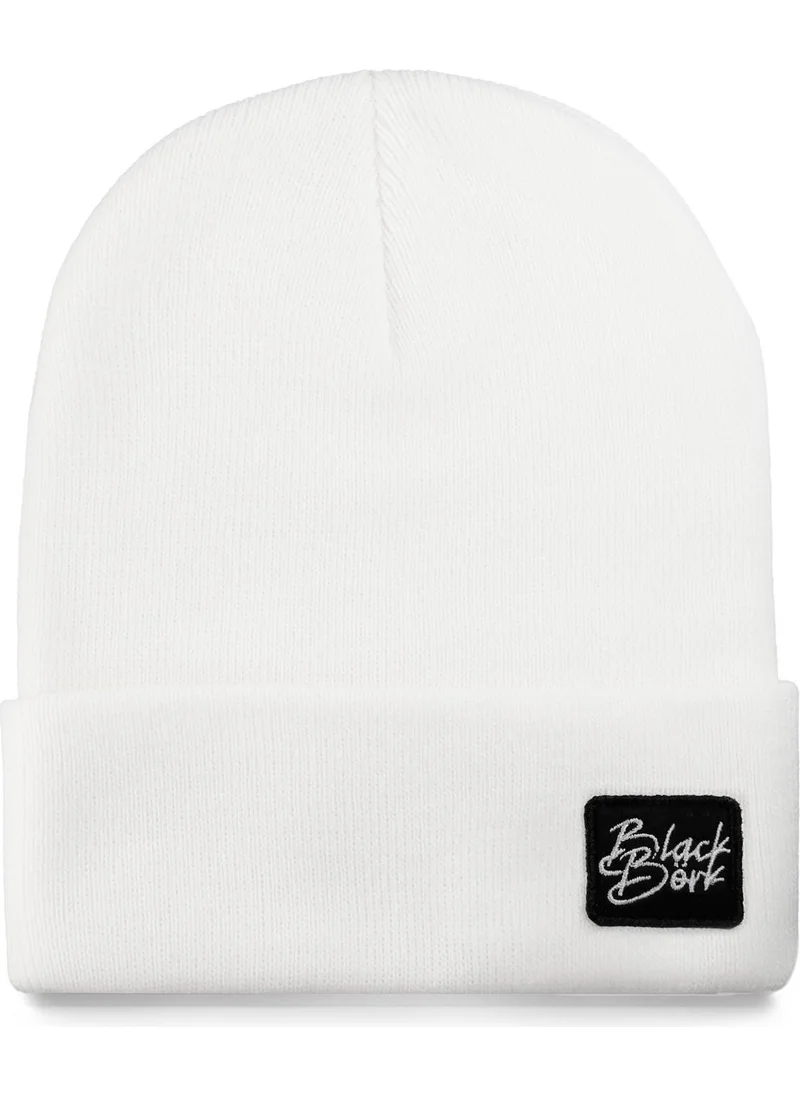 Black Börk Blackbörk V1 Acrylic Yesterday Now Tomorrow - Unisex White Beanie with 1 Code Logo