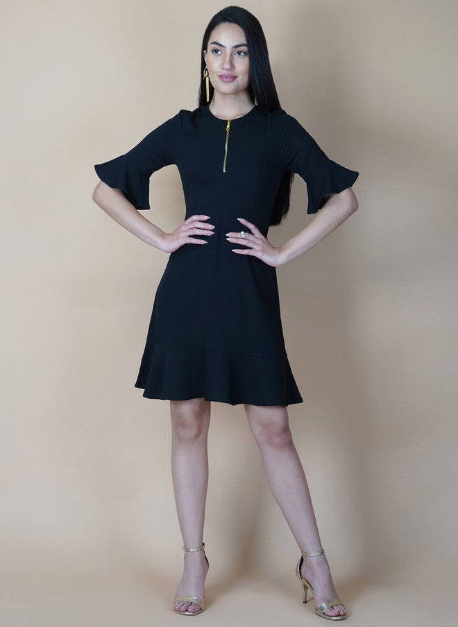 RAASSIO فستان أسود من الكريب على شكل حرف A للنساء - Image 1