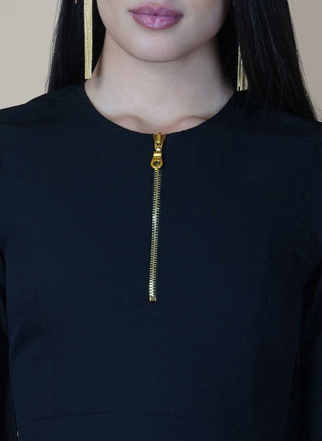 RAASSIO فستان أسود من الكريب على شكل حرف A للنساء - Image 2