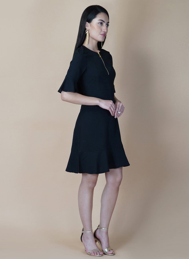 RAASSIO فستان أسود من الكريب على شكل حرف A للنساء - Image 3