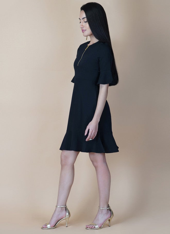 RAASSIO فستان أسود من الكريب على شكل حرف A للنساء - Image 4