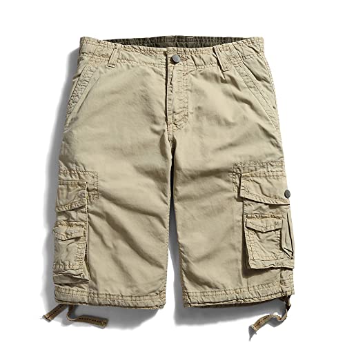 OCHENTA Men's Cargo Shorts with Multi Pockets Casual #3231 Khaki 36 - Image 1