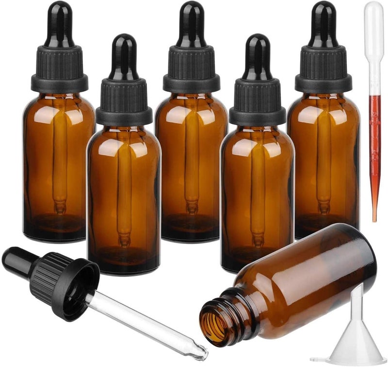 Amber Glass Bottle with Glass Pipette, Amber Dropper Refillable Bottle Small Sample Glass Bottle for Essential Oil Diffuser, Aromatherapy, Blends Massage, Beauty Oil, 6 * 30ml - Image 1
