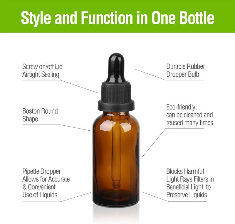 Amber Glass Bottle with Glass Pipette, Amber Dropper Refillable Bottle Small Sample Glass Bottle for Essential Oil Diffuser, Aromatherapy, Blends Massage, Beauty Oil, 6 * 30ml - Image 5