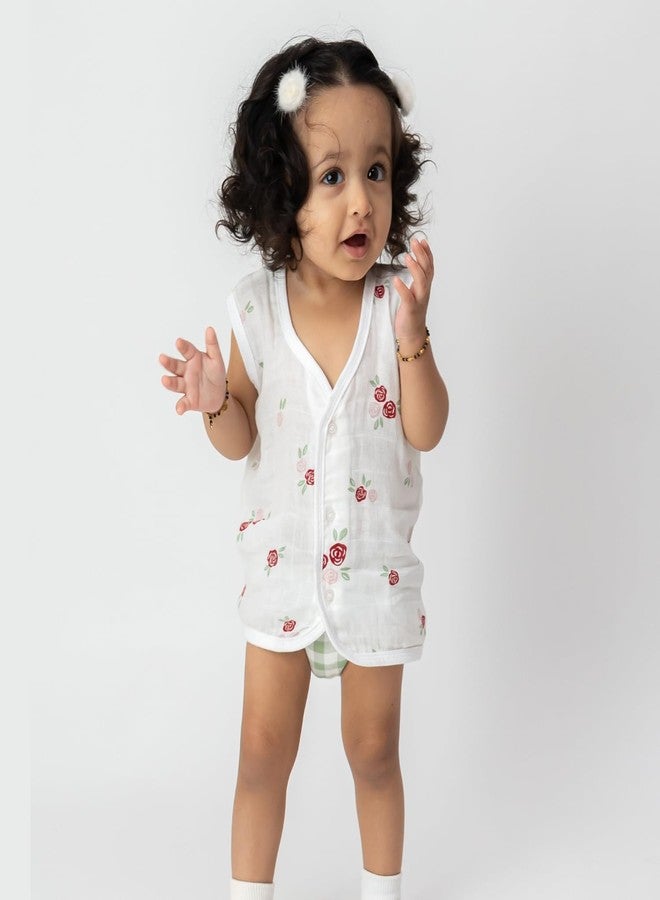 haus & kinder طقم هاوس آند كيندر من القطن الموسلين (صدرية وحفاضات) - 6 قطع | طبعة زهور الأطفال | مقاس صغير، من 0 إلى 3 أشهر | مستلزمات أساسية للأطفال قابلة للتهوية ولطيفة على البشرة - Image 2