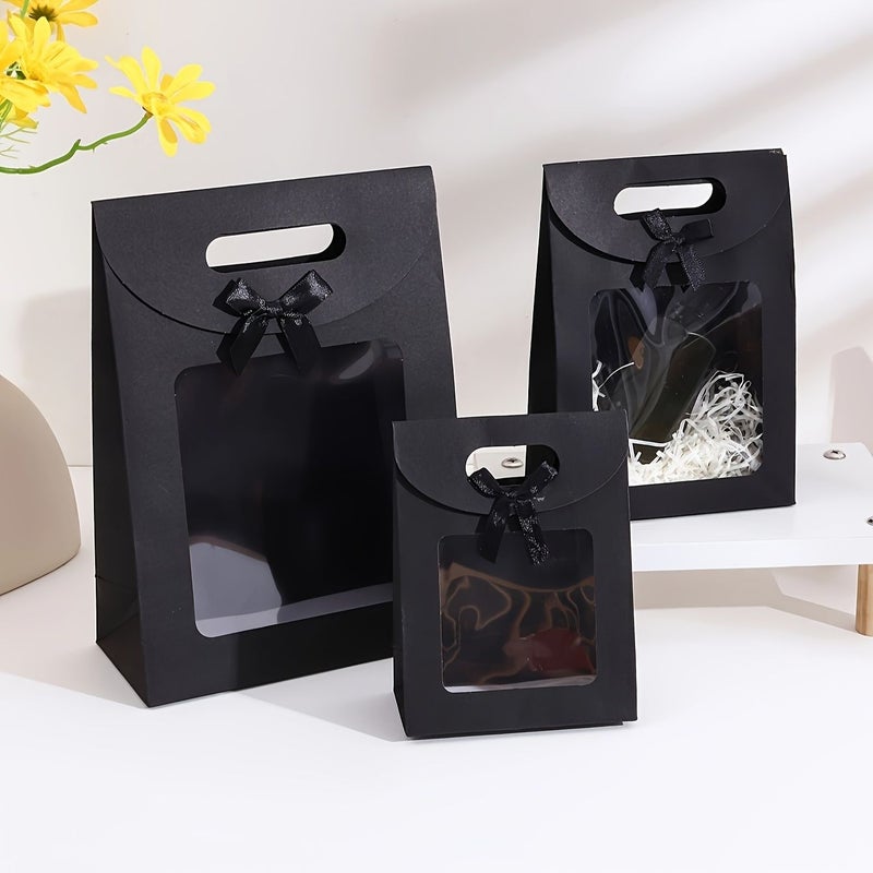 13 Pcs Black Paper Boxes with Windows and Bows for Holiday Wedding Gift Wrapping - Image 1