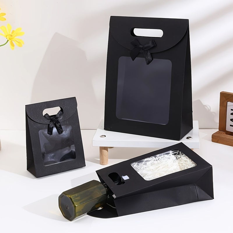 13 Pcs Black Paper Boxes with Windows and Bows for Holiday Wedding Gift Wrapping - Image 4