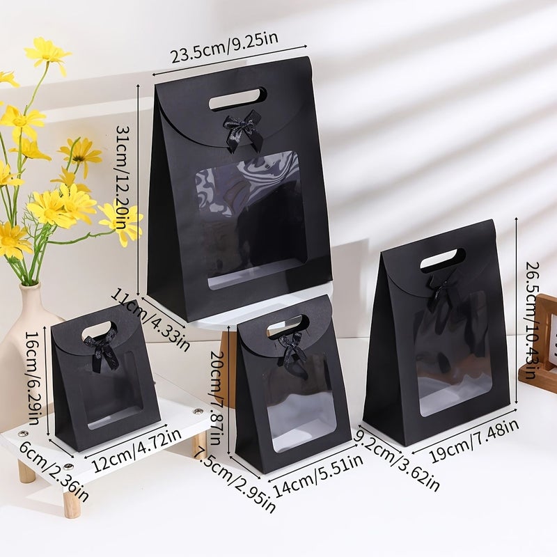 13 Pcs Black Paper Boxes with Windows and Bows for Holiday Wedding Gift Wrapping - Image 3