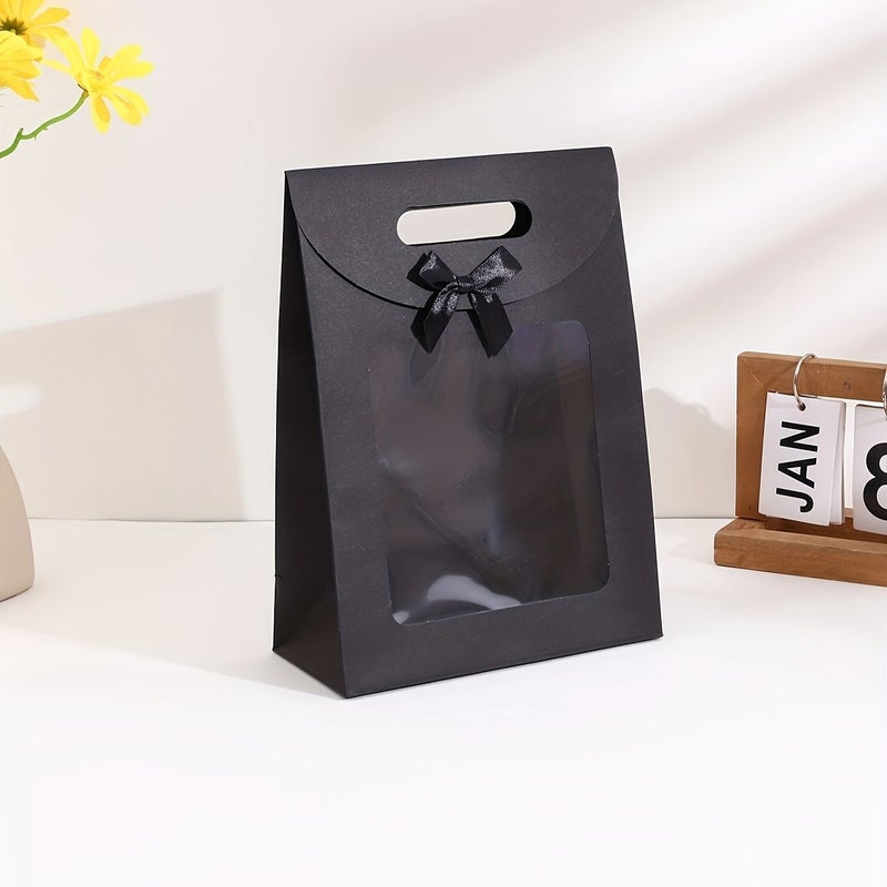 13 Pcs Black Paper Boxes with Windows and Bows for Holiday Wedding Gift Wrapping - Image 2