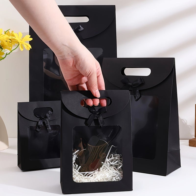 13 Pcs Black Paper Boxes with Windows and Bows for Holiday Wedding Gift Wrapping - Image 5