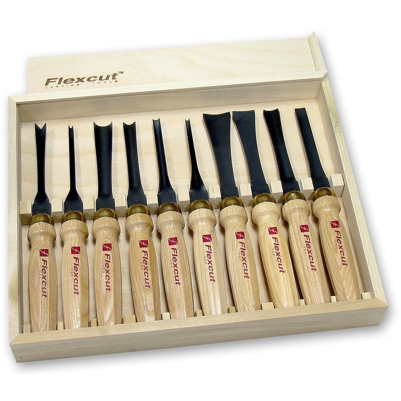 Flexcut Carving Tools Mallet Deluxe Set MC100  10Piece Wood Carving Tools Set Steel Blades Made in the USA