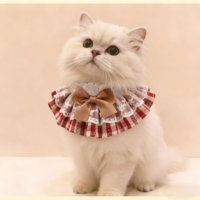 Retro Stripes Pet Bib Scarf For Small Dog Bichon Cat Doll Decoration XS - Image 1
