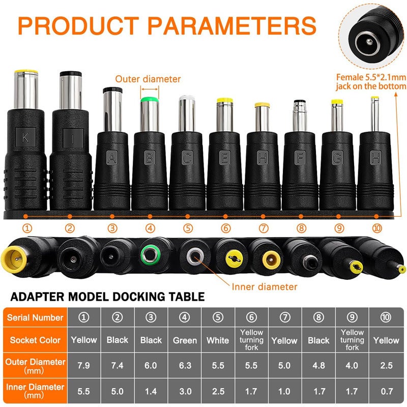 Multifunctional DC Adapter 38-in-1 Laptop Power Converters Kit 34+4-piece set - Image 5