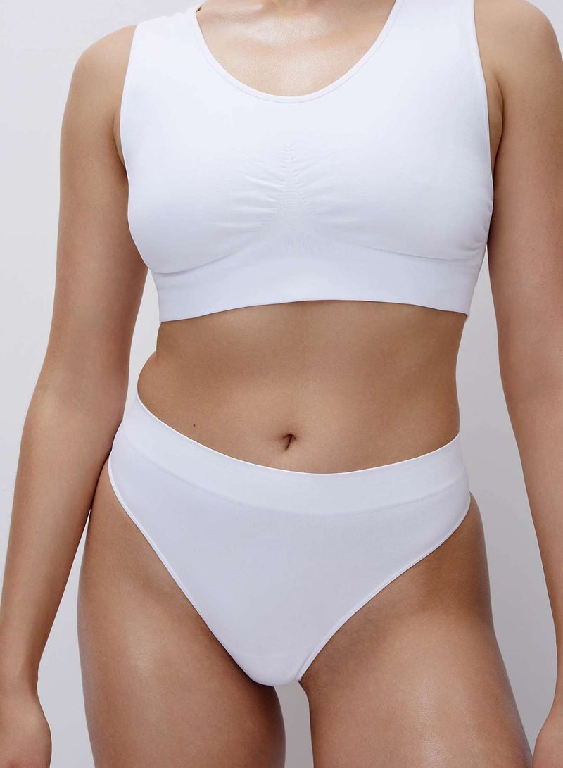 belle you Women’s High Waisted Thong Panties White– Seamless Microfiber Briefs with Cotton Gusset, Wide Waistband, Invisible Plus Size Underwear for Daily Wear - Image 1