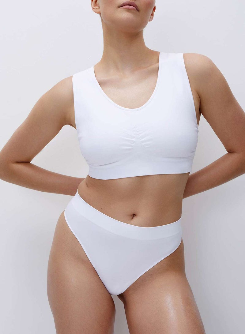 belle you Women’s High Waisted Thong Panties White– Seamless Microfiber Briefs with Cotton Gusset, Wide Waistband, Invisible Plus Size Underwear for Daily Wear - Image 2
