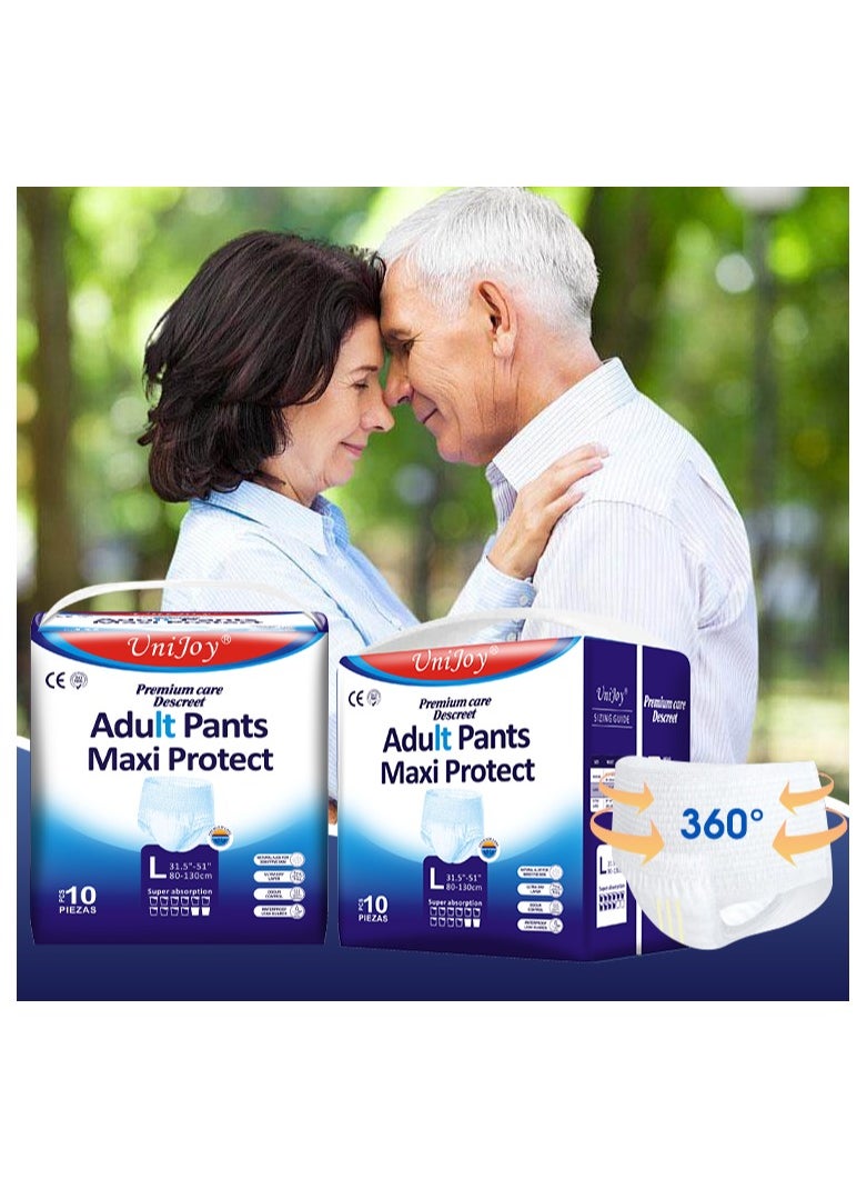 UniJoy 10 Pieces UniJoy Adult Diapers Pull Up / Pant Style Maximum Absorbency, Maximum Overnight Absorbency, Leak Protection, for Men and Women / Unisex, Large – Extra Large (Waist Size 80 cm – 130 cm)  - Image 2