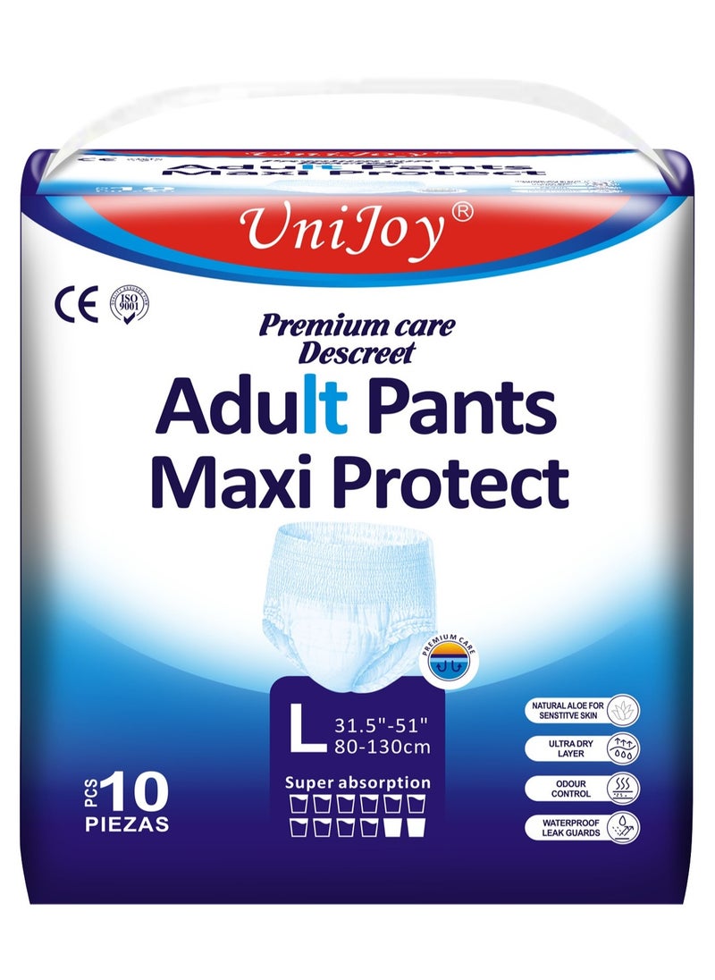 UniJoy 10 Pieces UniJoy Adult Diapers Pull Up / Pant Style Maximum Absorbency, Maximum Overnight Absorbency, Leak Protection, for Men and Women / Unisex, Large – Extra Large (Waist Size 80 cm – 130 cm)  - Image 1