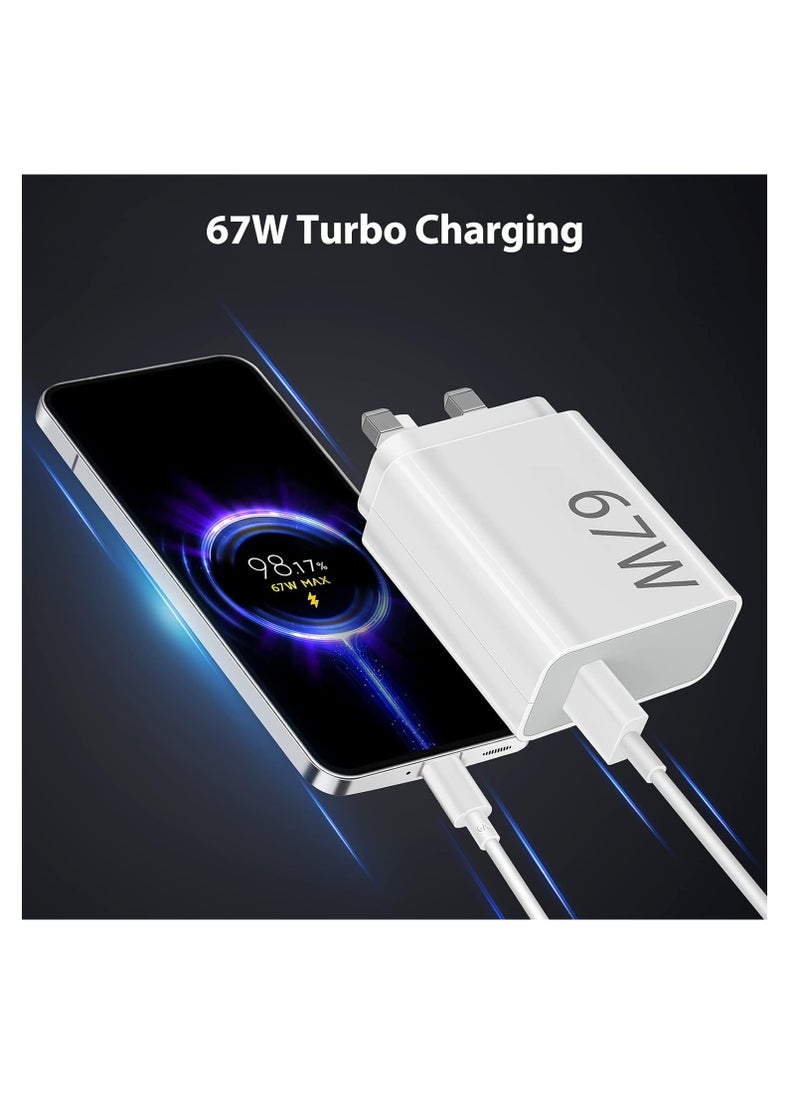 Generic - 67W USB Plug Turbo Charger ,USB Fast Charger Plug with Type C Turbo Charging Cable,USB-C Power Adapter for Redmi Note 14/13/12/11/10 Pro/Mi 15/14 Ultra/14T/14/13T/12X/11T/Pad 7/Pad 6/POCO X6/X5 - Image 1