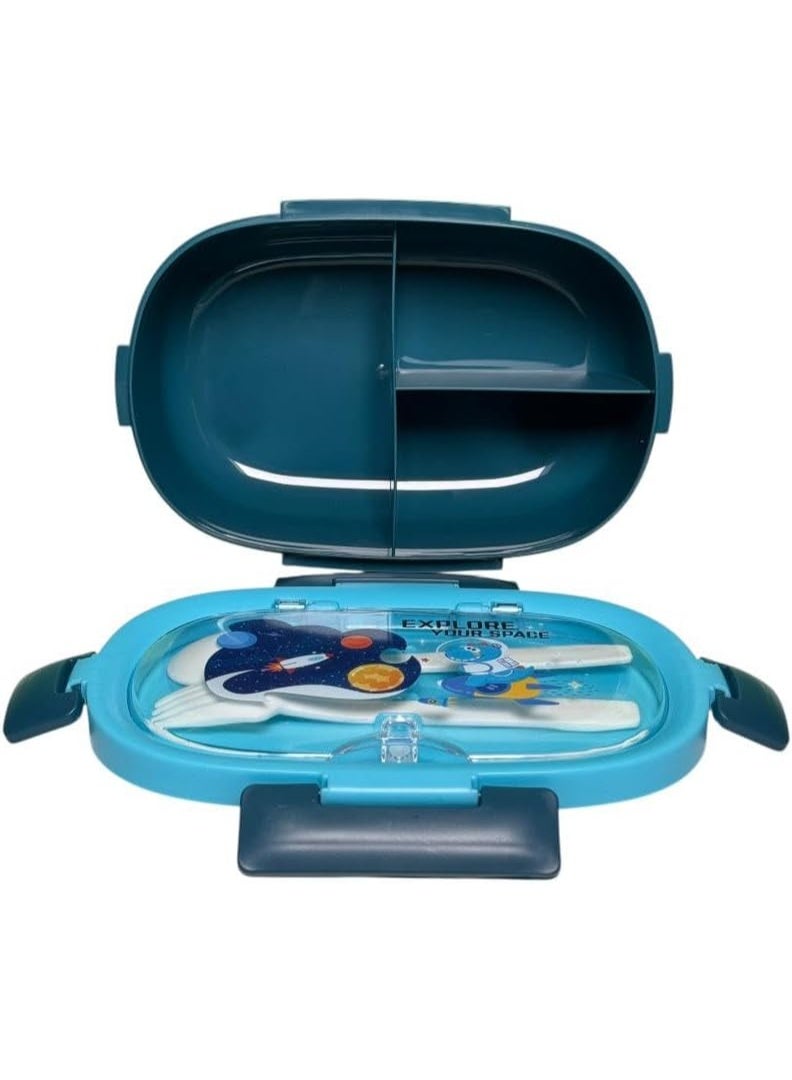 QSHOP Kids Lunch Box – 3 Compartments Organizer + Utensil (Spoon & Fork) Perfect for School, Classes, Club, Kids Activities  - Image 2