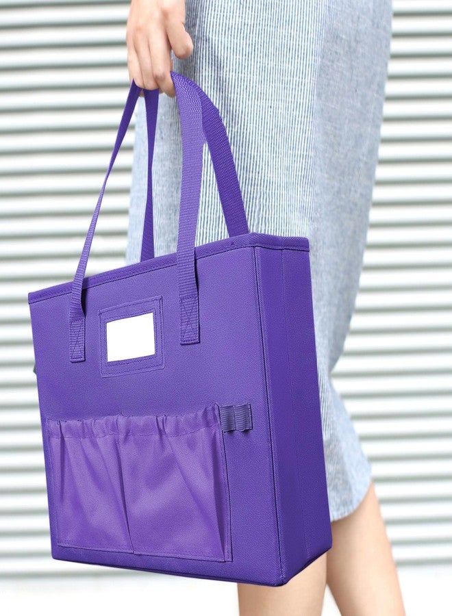 abcxgood Desktop File Organizer Box,Collapsible Hanging Filing Box,Home Office Document Storage Organizer with Front Pocket and Handles, Letter Size Folder. (Purple) - Image 4