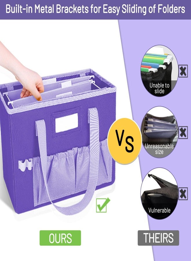 abcxgood Desktop File Organizer Box,Collapsible Hanging Filing Box,Home Office Document Storage Organizer with Front Pocket and Handles, Letter Size Folder. (Purple) - Image 5