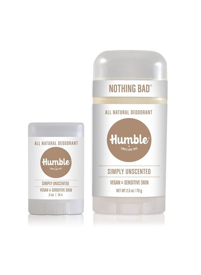 HUMBLE SIMPLE AND TRUE. - Humble Brands All Natural Vegan Aluminum Free Deodorant Stick for Sensitive Skin, Sensitive Simply Unscented Deodorant Full & Travel Pack - Image 1