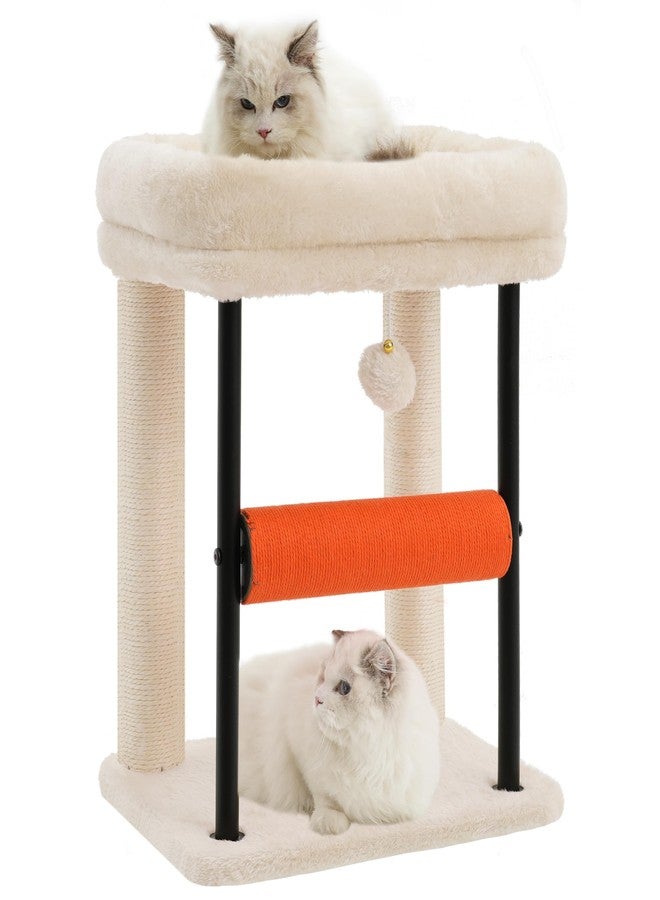 Hey-brother Cat Tree Tower with Rolling Scratching Post, Spacious Plush Platforms, Fully Sisal-Wrapped Column and Plush Toy Ball, Sturdy Bed for Indoor Kittens, 18.9 inches, Beige MPJ010SM - Image 1