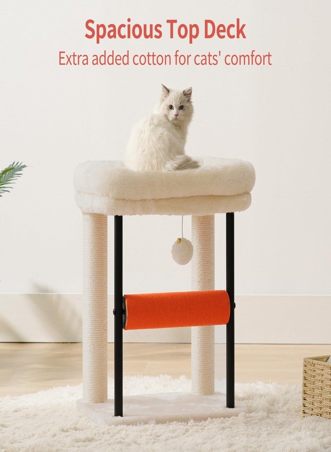 Hey-brother Cat Tree Tower with Rolling Scratching Post, Spacious Plush Platforms, Fully Sisal-Wrapped Column and Plush Toy Ball, Sturdy Bed for Indoor Kittens, 18.9 inches, Beige MPJ010SM - Image 4