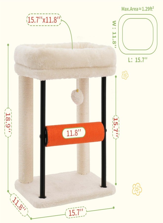 Hey-brother Cat Tree Tower with Rolling Scratching Post, Spacious Plush Platforms, Fully Sisal-Wrapped Column and Plush Toy Ball, Sturdy Bed for Indoor Kittens, 18.9 inches, Beige MPJ010SM - Image 3