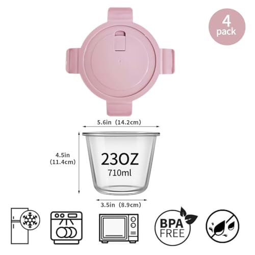 S.ROKE TTAN 3 Cup Round Glass Food Containers With Airtight Lids, BPA-Free 23oz Round Glass Soup Storage Container Set,Food bowls for Leftover, Microwave, Dishwasher, Fridge and Freezer Safe - Image 2