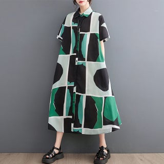 2023 Spring and Summer New European and American Loose Large Size Printed Patchwork Casual Casual Sweet Short Sleeve Dress Green - pzsku/Z19A0B87C1834CCE035F4Z/45/1746224497/66ab7170-23e1-412f-bdf9-44274593c444
