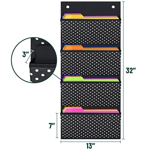 AKAYOK Storage Pocket Chart Hanging File Organizer Wall Mount, Over The Door Organizer, Wall File Organizer for Office, Business, Home and School Organizers (4 Pockets) - Image 5
