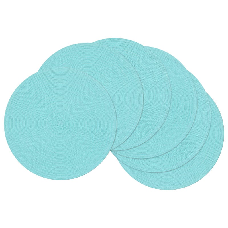 SHACOS Round Placemats Set of 6 Washable 15 inch Round Table Mats Cotton Polyester Woven Braided Place Mats for Dining Table Aqua 6