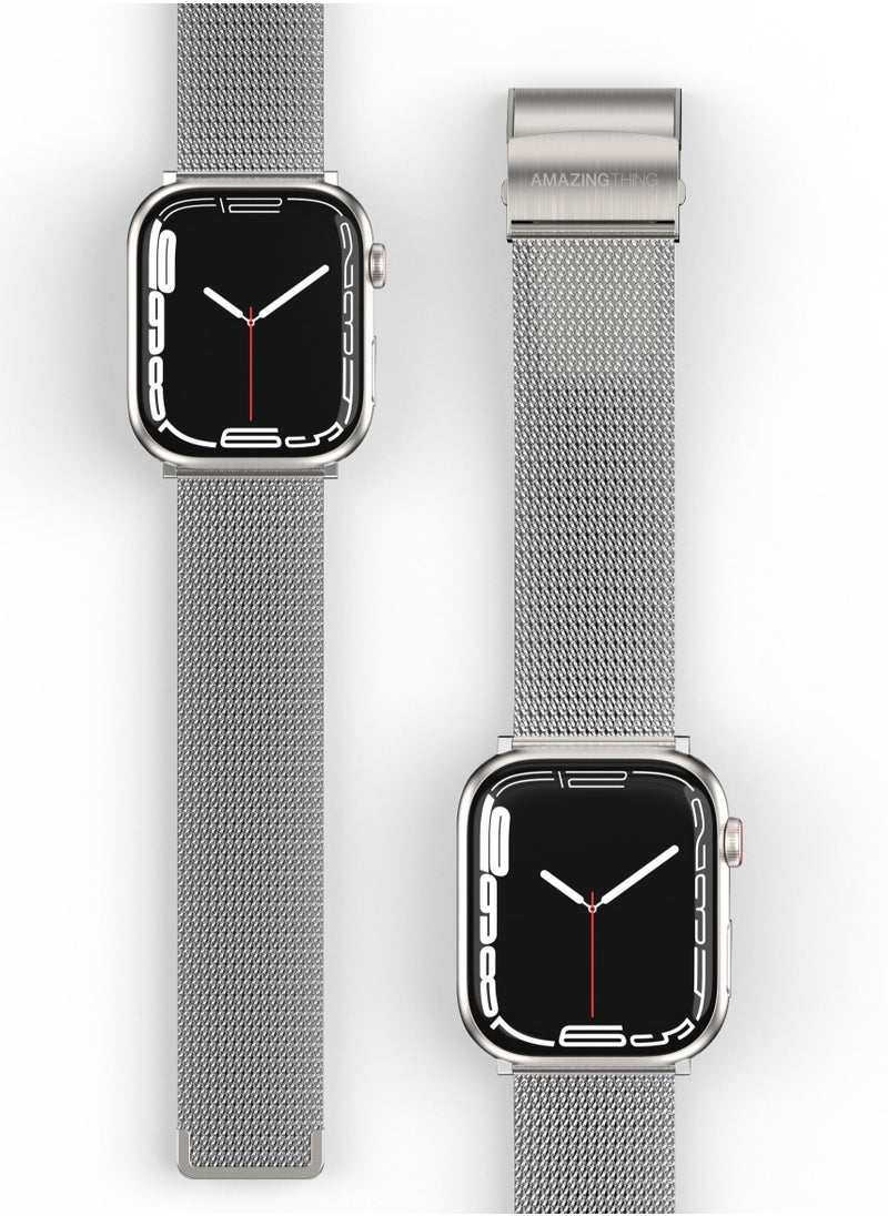 AMAZINGthing - Titan Metal Milanese Band for Apple Watch Series 7 (45mm), Series 6/SE/5/4 (44mm) and 3/2/1 (42mm) - Silver - Image 1