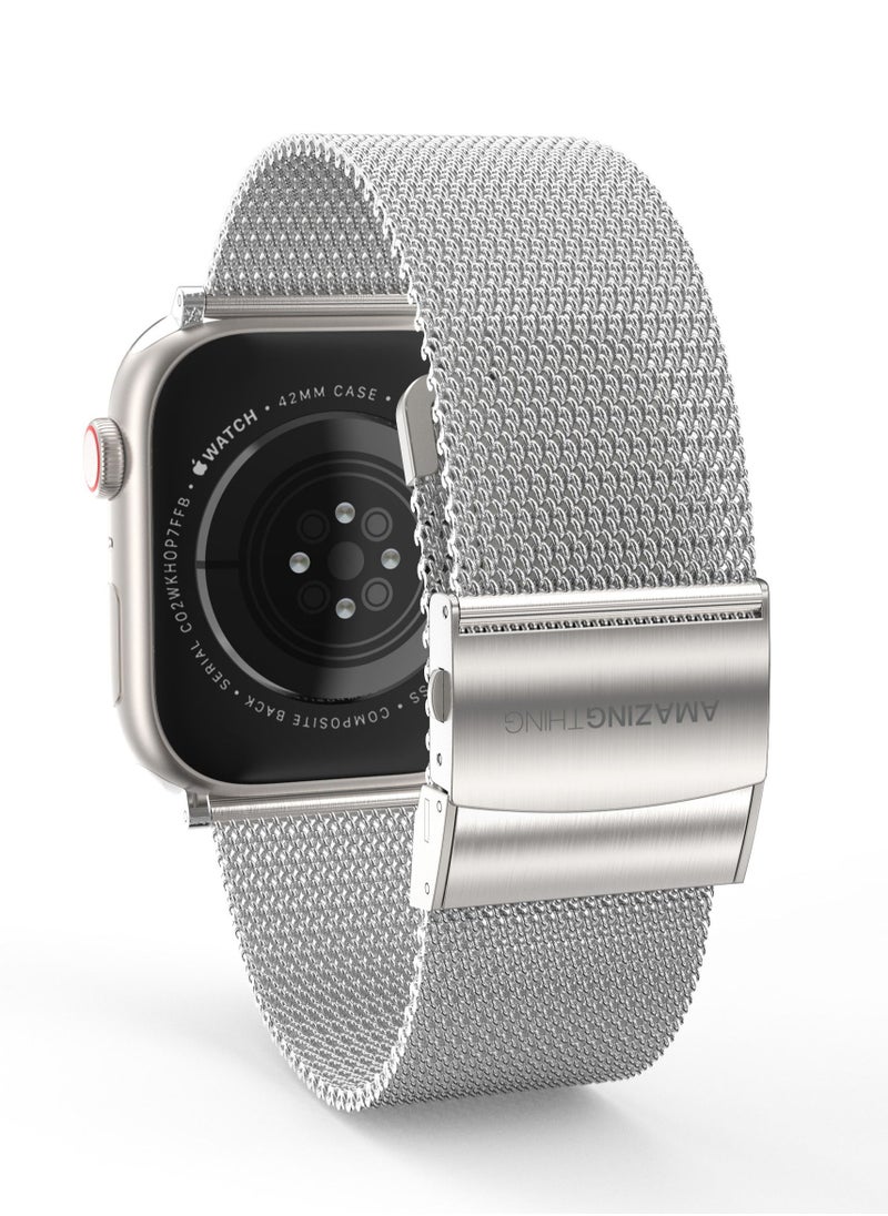 AMAZINGthing - Titan Metal Milanese Band for Apple Watch Series 7 (45mm), Series 6/SE/5/4 (44mm) and 3/2/1 (42mm) - Silver - Image 1