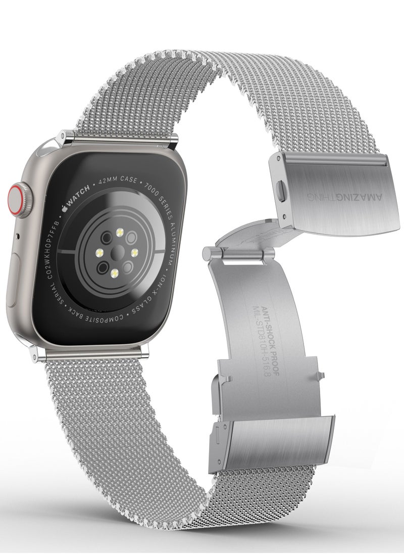 AMAZINGthing - Titan Metal Milanese Band for Apple Watch Series 7 (45mm), Series 6/SE/5/4 (44mm) and 3/2/1 (42mm) - Silver - Image 1