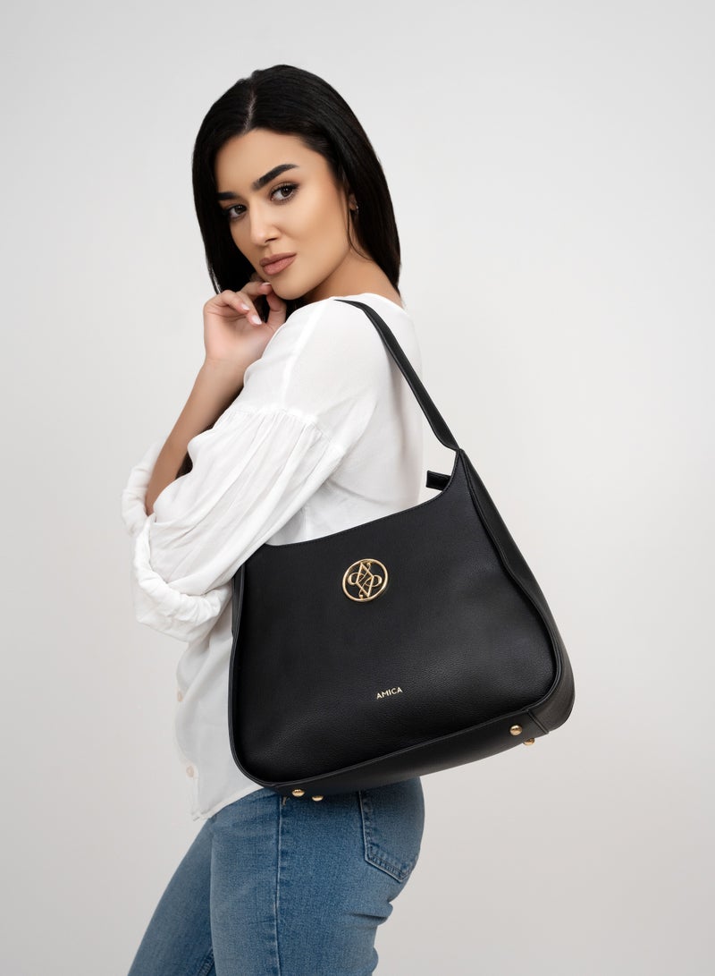 AMICA Chiara Classic Hobo Handbag for Women - Black - Image 5