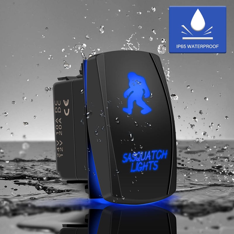 FABOOD F Waterproof 5 Pin SASQUATCH LIGHTS Rocker Switch Laser SPST ON/OFF Two LED Backlit Blue Light 20A 12V For Automotive Motorcycle Truck Boat Marine Off-Road ATV Replace Kit (with Jumper Wire) ¡­ - Image 2