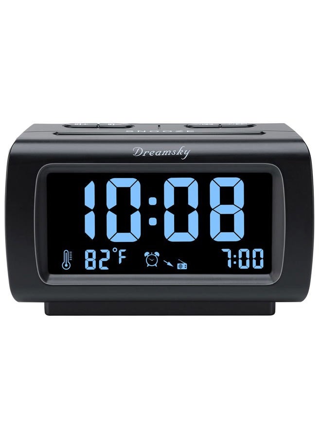 DreamSky Decent Alarm Clock Radio with FM Radio, USB Port for Charging, 1.2 Inch Blue Digit Display with Dimmer, Temperature Display, Snooze, Adjustable Alarm Volume, Sleep Timer. - Image 1