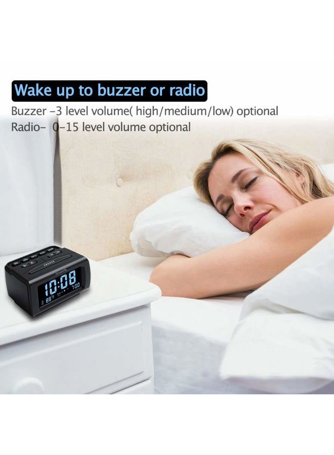 DreamSky Decent Alarm Clock Radio with FM Radio, USB Port for Charging, 1.2 Inch Blue Digit Display with Dimmer, Temperature Display, Snooze, Adjustable Alarm Volume, Sleep Timer. - Image 5