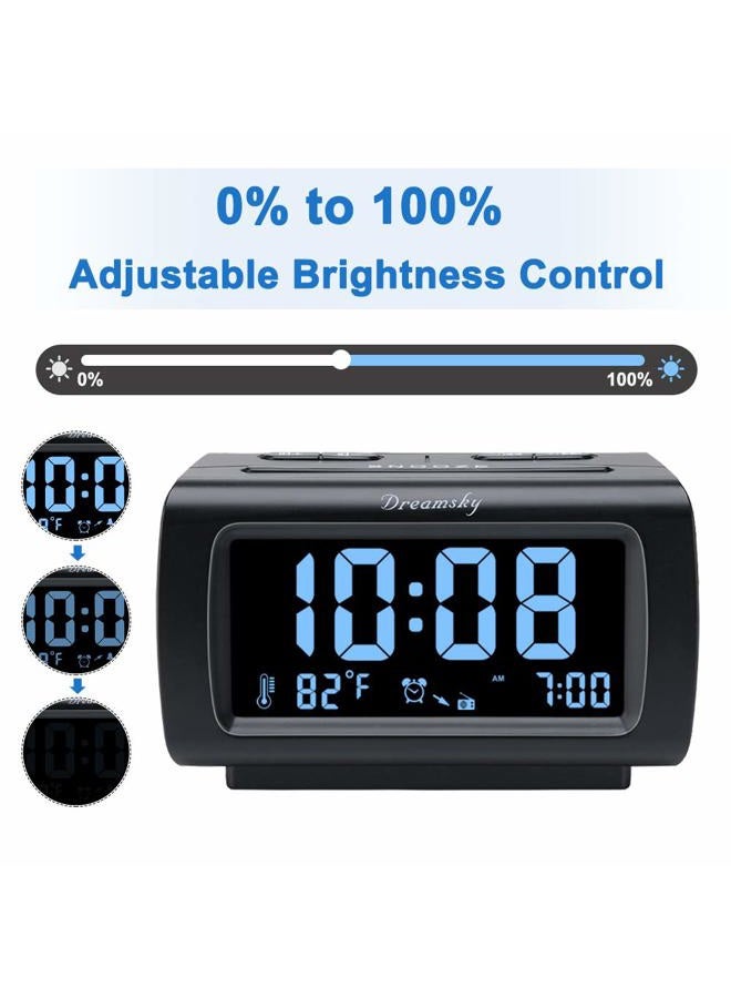 DreamSky Decent Alarm Clock Radio with FM Radio, USB Port for Charging, 1.2 Inch Blue Digit Display with Dimmer, Temperature Display, Snooze, Adjustable Alarm Volume, Sleep Timer. - Image 4