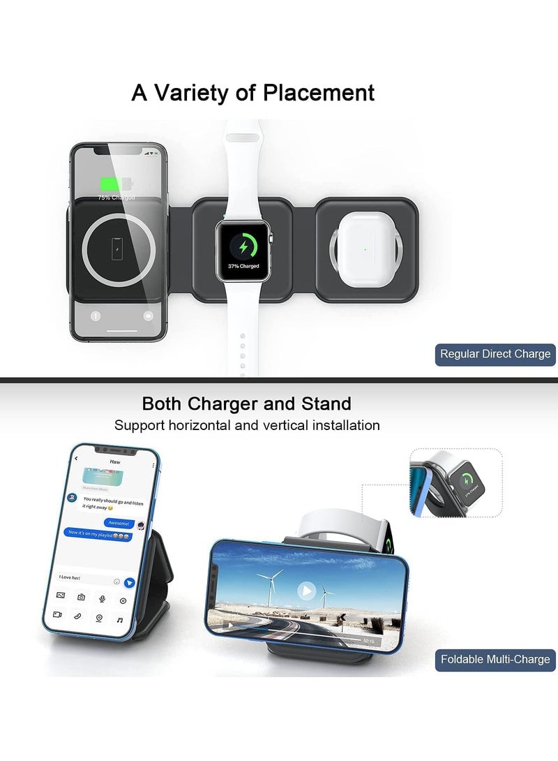 General 3 in 1 Wireless Charger Magnetic Foldable Charging Station Fast Wireless Charging Pad BLACK  - Image 4