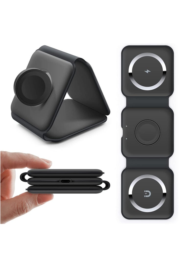General 3 in 1 Wireless Charger Magnetic Foldable Charging Station Fast Wireless Charging Pad BLACK  - Image 1